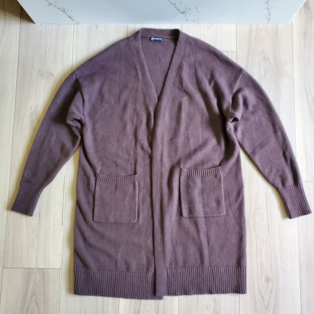 PrettyGarden Cardigan Sweater Womens L Brown Open Front Long Sleeve Pockets